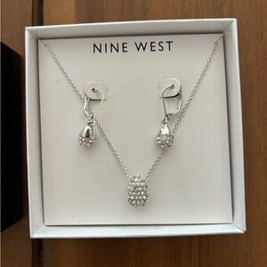 Nine West Silver Necklace and Earrings with Crystal Accents